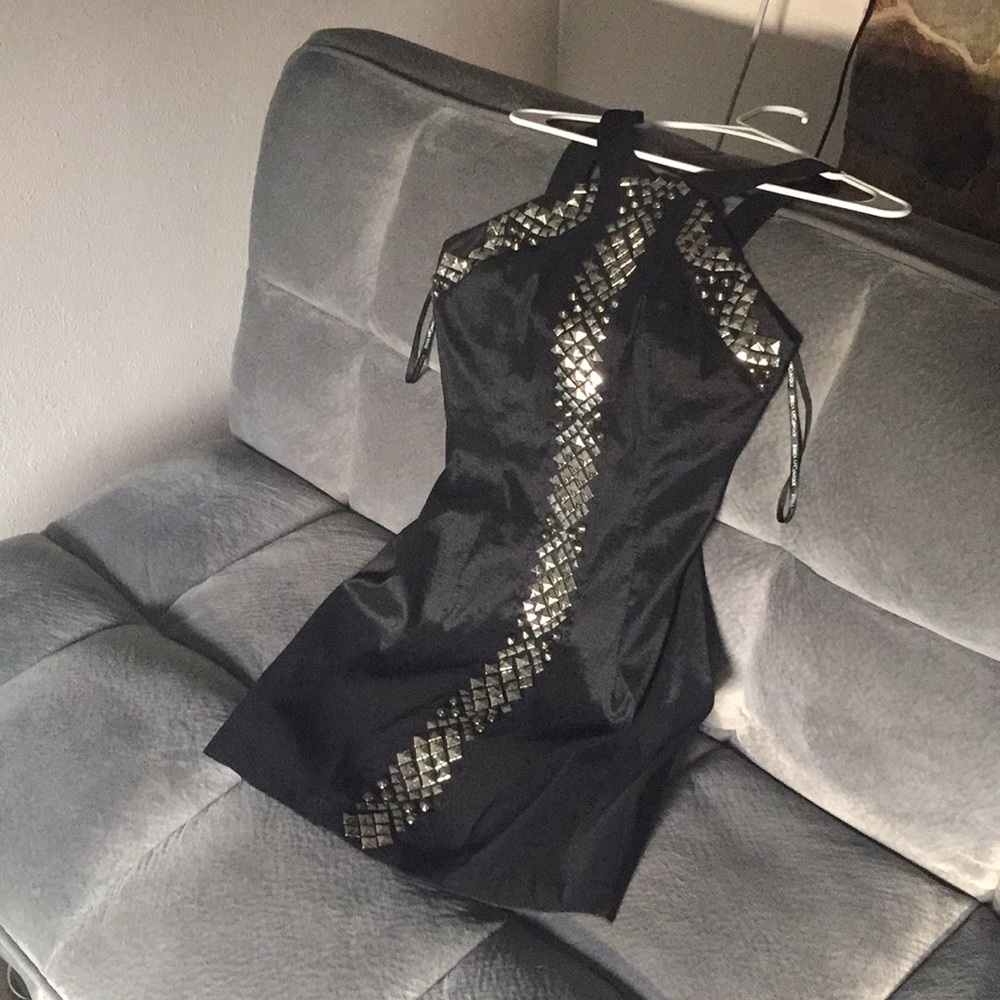 Black Jessica McClintock studded dress Halter 8